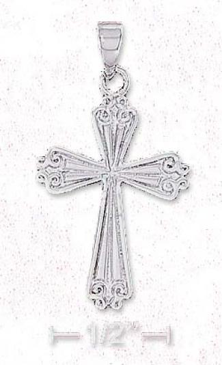 Ss 16x23mm Scroll Tipped Cross Pendant With Inner Lines