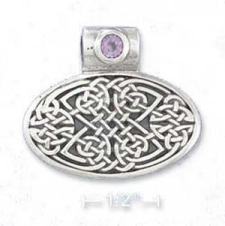 Ss 16x30mm Celtic Knotwork Slide Pendant With 4mm Amethyst