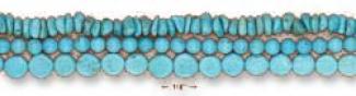 Ss 17 In 3 Strand Turquoise Bead-disc Lump Toggle Necklace