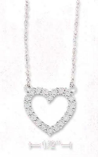 Ss 17 Inch Cable Chain Necklace 16mm Cz Open Heart