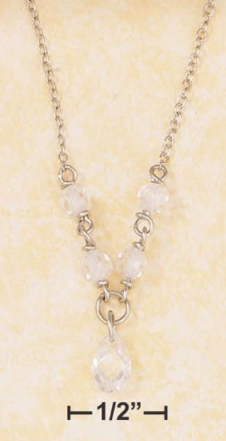 Ss 17 Inch Cable Necklace 4m Clear Faceted Cz Balls Teardrop