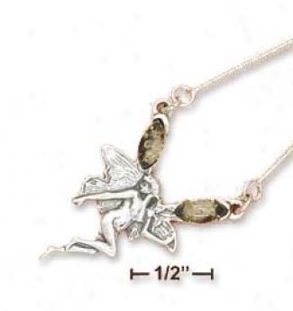 Ss 17 Inch Fairy With Green Amber On Snake Necklace