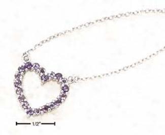 Ss 17 Inch Genuine Amethyst Open Heart In c~tinuance Cable Necklace