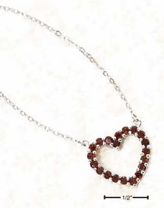 Ss 17 Inch Heart Genuine Garnets Forward Cable Necklace
