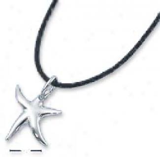 Ss 17 Inch Star Fish Necklace On Black Rubber Cord