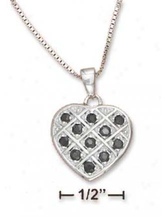 Ss 17m Crosshatch 17m Heart Pendan5 Sapphires 18i Enclose in a ~ Chain