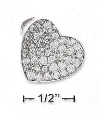 Ss 17mm Pave Cz Curled Heart Pendant (bail Upper Left Back)