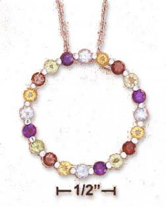 Ss 18 In. Cable Necklace With Assorted Gemstones Open Cirrcle