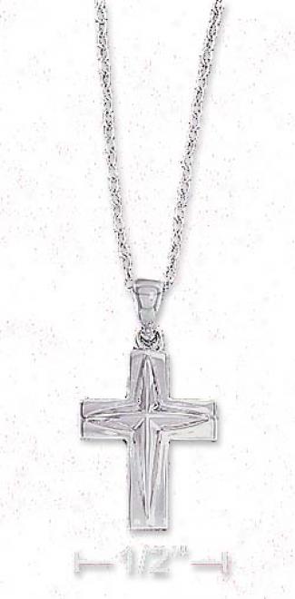 Ss 18 Inch Cable Necklace 12x15mm Cross Raised Inside
