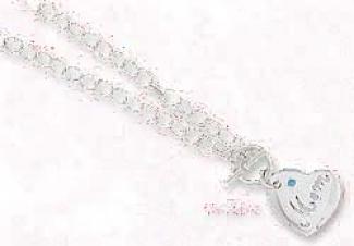 Ss 18 Inch Open Toggle Necklace With Mom Heart Blue Crystal