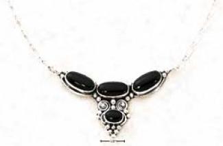 Ss 18 Inch Triple Onyx Smaller Onyx Drop Designer Necklace