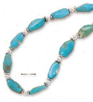 Ss 18i Turquoise Tumble Rock Bead Necklace Silver Bali Beads