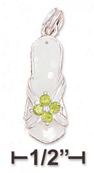 Ss 18mm Tan Sandal With 2mm Peridot Cz Flower On Center