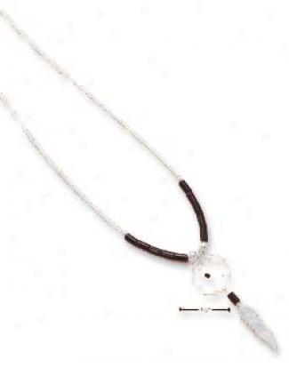 Ss 20 Ihch Tiny Dreamcatcher Necklace With Black Heshi Beads