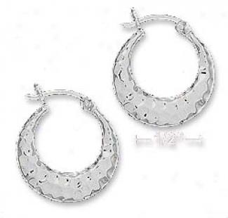 Ss 20mm Hammered Fat Bottom Hoop Earrings With French Locks