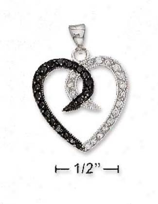 Ss 20mm Overlapping Open Heart Chandelier With Black White Czs