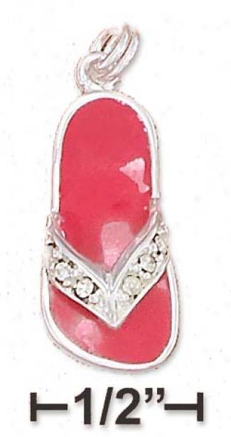 Ss 20mm Pink Enameo Sandal Charm Yellow Crystal Strap