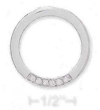 Ss 23mm Open Circle Ear-ring With 6 Cz Set On Footer
