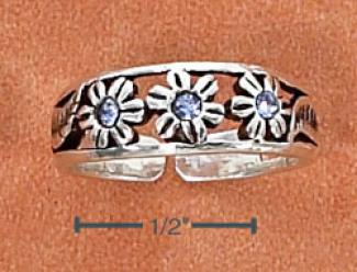 Ss 3 Flower With Blue Crystals Leaves On Shank Toe Ring