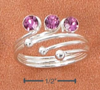 Ss 3 Pink Crystals 3 Ss Ball Encs Wrap Toe Ring