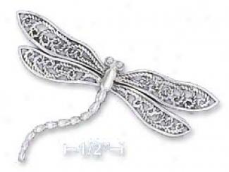 Ss 33x50mm Dragonfly With Filigree Wings Curved Body Pin