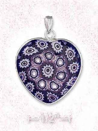 Ss 3/4 Inch Murano Glass Heart Pendant (colors Will Vary)