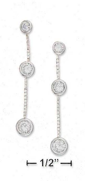 Ss 3mm 3.5mm 4mm Cz With Box Chain Post Dangle Earrings