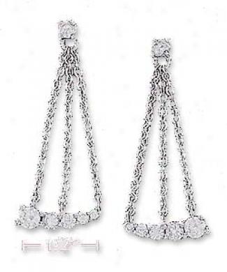 Ss 3mm Cz Post Earrings With Swinging Journey Pendulum