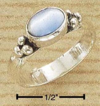Ss 3mm Ring With Dots Side Lying Light Blue Cateye Ring