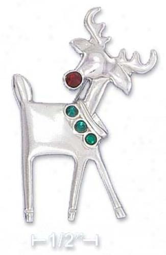 Ss 42mm Contemporary Reindeer Pin With Red Green Crystals