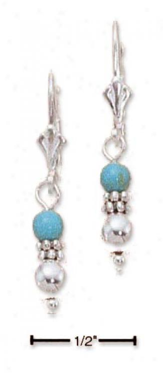Ss 4mm Turquoise 5mm Silver Bead Imagination  Leverback Earrings