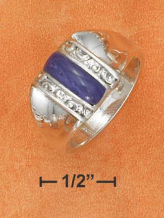 Ss 4x12mm Domed Charoite Bzr Sides Ring With Tapered Ring