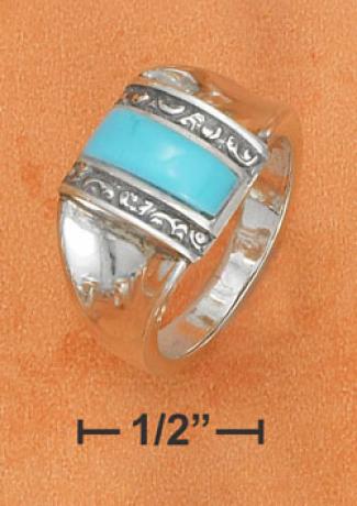 Ss 4x12mm Domed Turquoise Bar Sides Ring With Tapered Ring