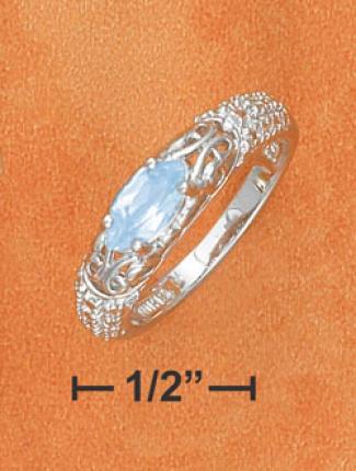 Ss 4x8m Blue Topaz Marq On Illusion Set Ring Diamond Accent