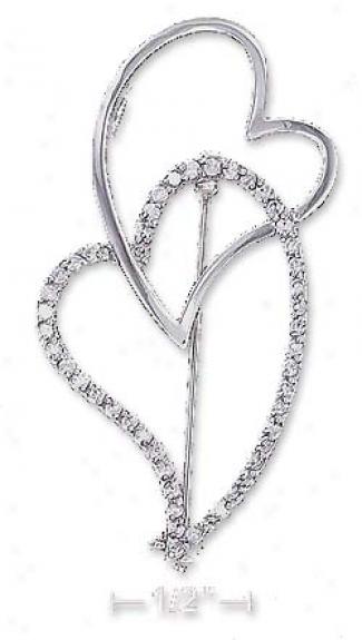 Ss 50mm Whimsical Cz Double Floating Hearts Pin (bar Back)