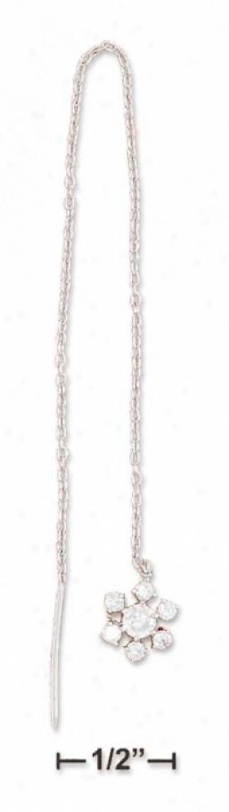Ss 5.5 Inch Cable Chain Earrings Thread With 8mm Cz Flower