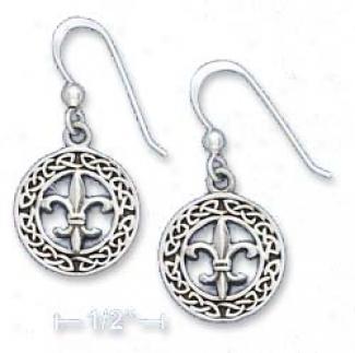 Ss 5/8 Inch Celtic Wreath Earrings Inscribed Fleur-e-lis