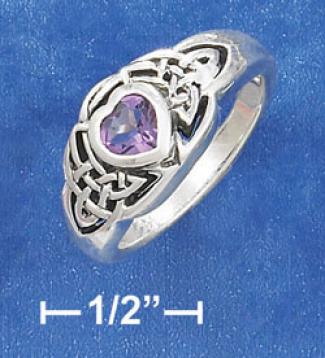 Ss 5mm Amethyst Centre Ring With Celtic Knots On Each Side