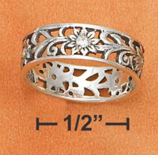 Ss 5mm Floral Filigree Ring Czs For Toe Pinky Or Knuckle