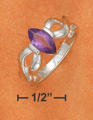 Ss 5x10mm Tension Set Amethyst Ring With Open Twist Shank