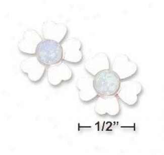 Ss 6mm Lab Blue Opal Flower Post Earrings (appr. 1/2 Inch)