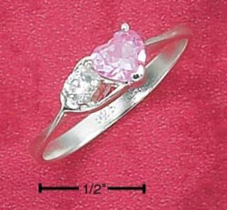 Ss 6mm Pink Ice Heart With White Cz In Open Heart Ring
