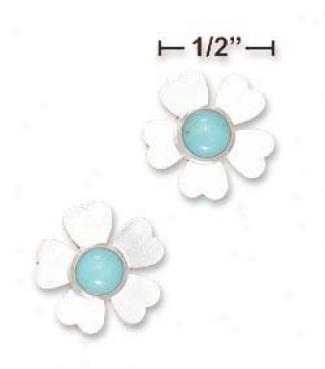 Ss 6mm Turquoise Flower Post Earrings (appr. 1/2 Inch)