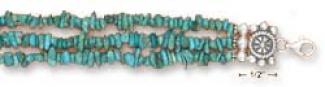 Ss 7-8.5i Adj. Three Strand Turquoise Chip Nuggets Bracelet