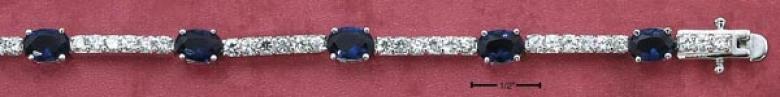 Ss 7 Inch Alternating Oval Blue Cz Cz Bar Bracelet