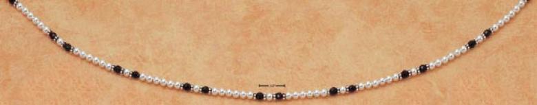Ss 7 Inch Faceted Onyx Bracelet With Bali Daisy 4mm Balls