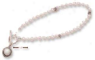 Ss 7 Inch Mother Of Pearl Beads With Beads Toggle Bracelet