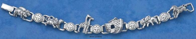 Ss 7 Inch Noahs Ark With Peace Doves Link Bracelet