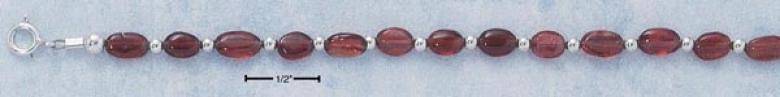 Ss 7 Inch Polished Garnet Stone Bracelet With 3mms