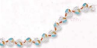 Ss 7 Inch Turquoise Spiny Oyster Cz Heart Inlay Bracelet